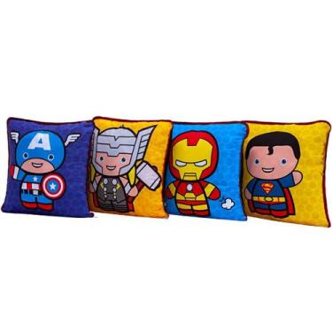 Imagem de Kit 4 Capas de Almofadas Innovative Mini Heróis 45cm x 45cm - Com Viés