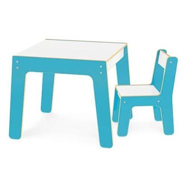 Imagem de Mesa Infantil Didatica Madeira Junges Azul Com 1 Cadeira Super Resiste