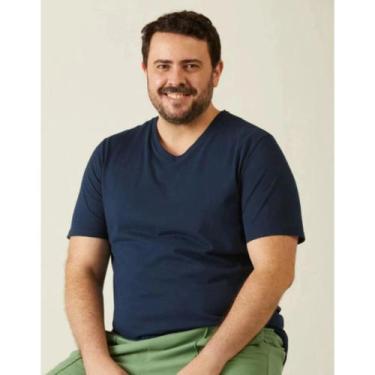 Imagem de Camiseta Básica Masculina Malwee Plus Size Gola V Ref. 87848, Azul mar