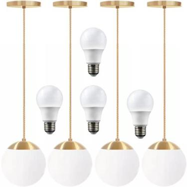 Imagem de 4 x Luminárias Lustre Pendente 215cm Jabuticaba Globo Vidro 15cm Teto 