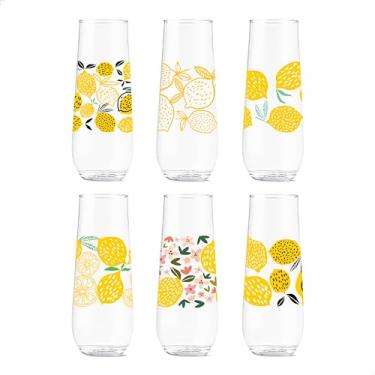 Imagem de TOSSWARE POP 255.1 g Flauta Limoncello Series, CONJUNTO DE 6, Qualidade Premium, Reciclável, Inquebrável e Vidro Impresso Plástico Transparente