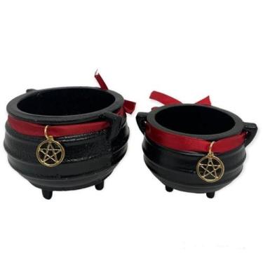 Imagem de Kit 2 Caldeirões Pentagrama Bruxa Wicca Ferro 300 E 100 Ml - Bialluz P