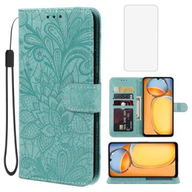 Imagem de Gufuwo Capa para Redmi 13C 4G/Redmi 13C 5G/Poco C65/Poco M6 5G Capa carteira com protetor de tela de vidro temperado, flor de renda, couro PU, flip com suporte para cartão de crédito para Xiaomi Redmi