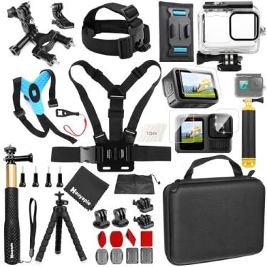 Imagem de Hauyapie Kit de acessórios para Go Pro 13 12 11 10 9 preto, capa impermeável 60 m, kits de montagem no peito, protetor de tela de vidro, pacote para câmera Gopro Hero13 12 11 10 9