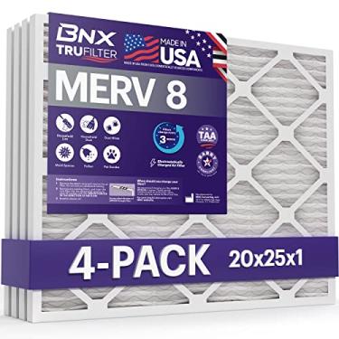 Imagem de BNX MERV 8 Filtro de ar 20x25x1 - Feito nos EUA - Filtro de ar condicionado plissado eletrostático HVAC AC - Remove poeira, mofo, pólen, fiapos