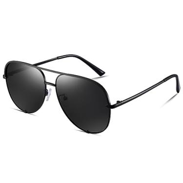 Imagem de EYERNO Óculos de sol aviador espelhados para homens e mulheres moda designer UV400 óculos de sol, Preto, Large