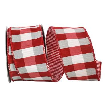Imagem de Reliant Ribbon 92348W-065-40F Fita quadriculada com fio de 2 lados, 6,3 cm x 9,4 m, vermelha