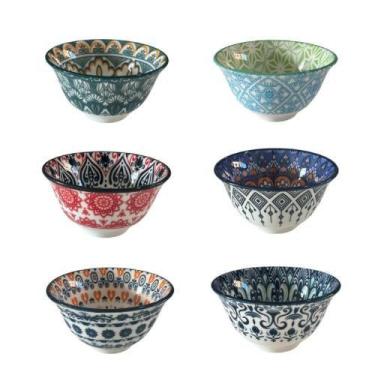 Imagem de Conjunto 6 Mini Molheira Bowls Louça Cerâmica Estilo Japonesa Estampad