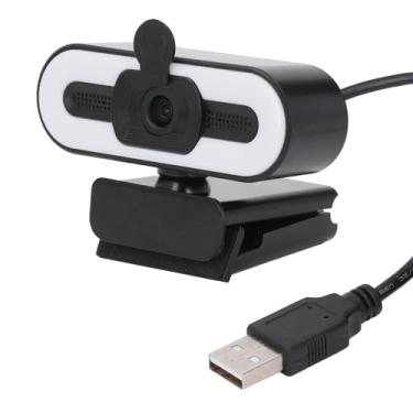 Imagem de Webcam 1080P Com Anel de Luz e Microfone, Câmera Web de Streaming Full HD Com Grande Angular de 120 °, Webcam USB Plug and Play para PC, Laptop, Zoom Skype Teams Videoconferência
