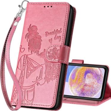 Imagem de SASYMALY Capa carteira para Samsung Galaxy A23 5G, capa flip com suporte para mulheres e homens, capa de telefone de couro PU adequada para Samsung Galaxy A23 5G [Pink-Girl]