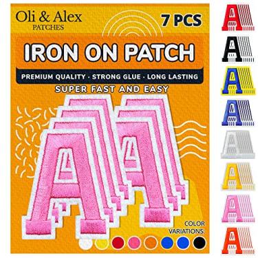 Imagem de Oli and Alex Iron On Letters 6 cm - 7 peças de adesivos rosa para roupas - Super cola - Sem necessidade de costura - Bordado time de futebol escolar universitário - Rosa, A