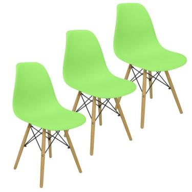 Imagem de Kit 3 Cadeiras Charles Eames Eiffel Wood Design - Lianto Decor, Verde