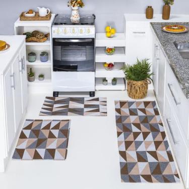 Imagem de Jogo de Passadeira + Tapete 3 pç Jacquard Antiderrapante Cozinha Corre