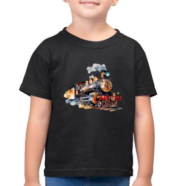Imagem de Camiseta Algodão Infantil Trem Watercolor - Foca na Moda, Preto, 14