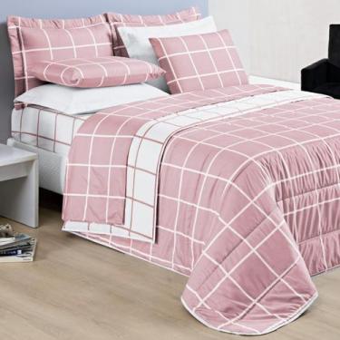 Imagem de Conjunto Cama King Size Colcha Xadrez 200 Fios 03 Peças ToqueDeSeda AU