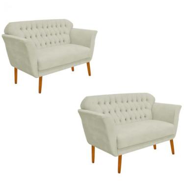 Imagem de Kit 02 Namoradeira  Decorativa  Ster com Capitone Pés Palito em Madeir