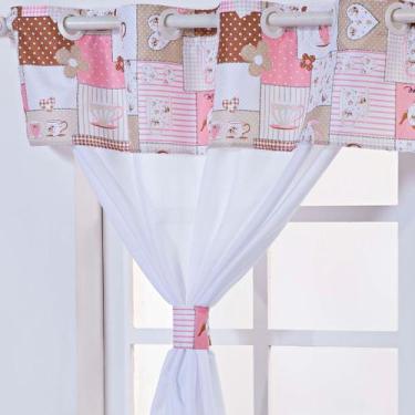 Imagem de Cortina para Cozinha 2,00x1,40 Oxford Com Ilhos e Bando Estampado + Pr