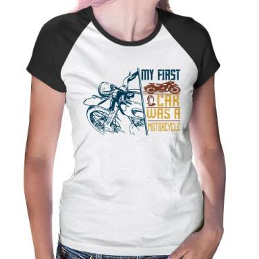 Imagem de Baby Look Raglan My First Car Was A Motorcycle - Foca na Moda, Branco,