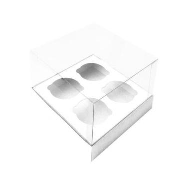 Imagem de Caixa Mini Cupcake com Tampa Transparente 4 Cavidades (11cm x 11cm x 8