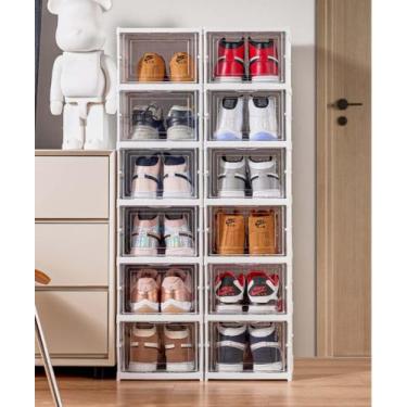 Imagem de Caixa De Sapato Dobrável Armazenamento Transparentes Sapateira Empilhá
