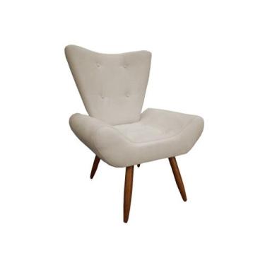 Imagem de Poltrona Decorativa Emilia Suede Bege Pés Madeira Mz Decor - Mazzero D