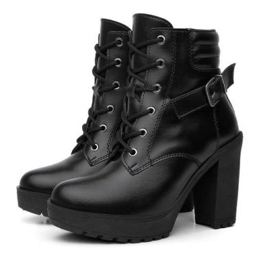 Imagem de Bota Coturno Feminino Salto Alto Confortável Plataforma Tratorada Com 