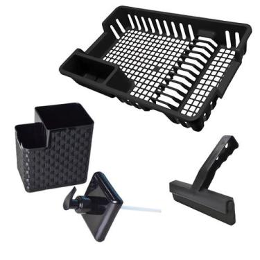 Imagem de kit Cozinha Escorredor de Louças 12 Pratos  Porta Detergente  Rodinho 