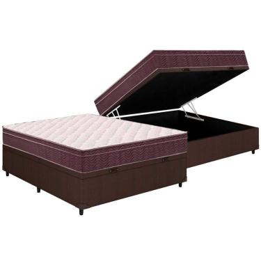 Imagem de Cama Box Baú Casal: Colchão Anatômico Ortobom D28 - Ep Airtech 60Base Courano Brown(138x188x18)