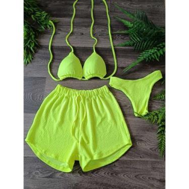 Imagem de Biquíni com short malha canelada - modas quir0z, Amarelo neon, M