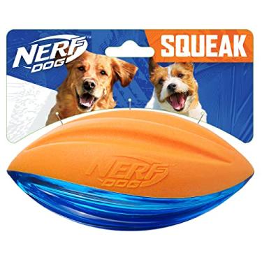 Imagem de Nerf Dog Brinquedo de borracha para cães de futebol com rodo interativo, leve, durável e resistente à água, 15 cm, para raças médias/grandes, unidade única, azul e laranja