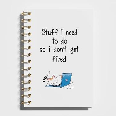 Imagem de WFSM Caderno de gato, diário de gato - diário de presente de gato, caderno espiral de material de escritório para gatos, cadernos engraçados para trabalho, caderno espiral preto, 14 x 21 cm (branco)