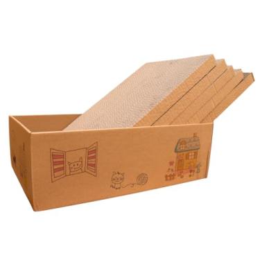 Imagem de Almofada de arranhar para gatos com caixa 5 em 1, arranhador de papelão para gatos, arranhador para gatos internos, placa reversível para arranhar gatos (pacote com 5 com caixa)