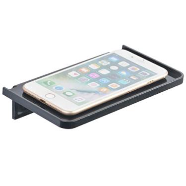 Imagem de Prateleira de parede adesiva - Pequena prateleira de acrílico transparente para parede Wonder Shelf suporte para telefone prateleiras para banheiro, cozinha, banheiro, escritório - preto