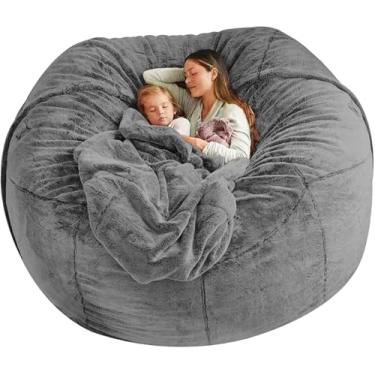 Imagem de Cadeiras de saco de feijão Cadeiras de abraço para sala de estar Cadeiras de saco de feijão para sofá de pelúcia ultra macio saco de feijão sofá preguiçoso (recheio não incluído), cinza, 5 p