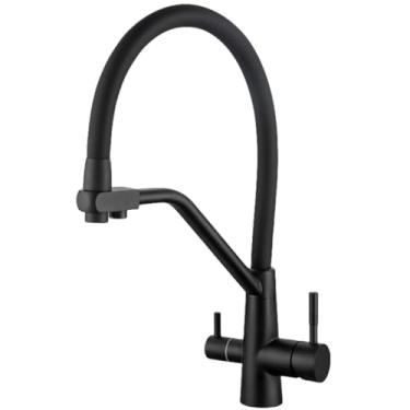 Imagem de Torneira de cozinha com filtro, misturador giratório 360° com purificação de água, características, torneira misturadora, guindaste, torneira dupla para água potável, preta