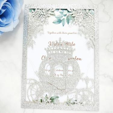 Imagem de JOACHUUY 20 peças de convites de princesa de quinze anos, 15 anos, 16 convites, 1 convites de aniversário, convites cortados a laser para aniversário e mais (prata)