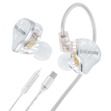Imagem de keephifi Hzsound Fones de ouvido brancos de neve com fio USB C, molde de resina LCP + diafragma de poliuretano tipo C, fones de ouvido intra-auriculares para jogos, áudio posicional, localização, com