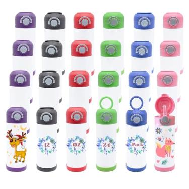 Imagem de VACVOU Pacote com 24 copos infantis de sublimação, aço inoxidável de 355 ml, com tampa e canudo de garrafa de água (coador misto)