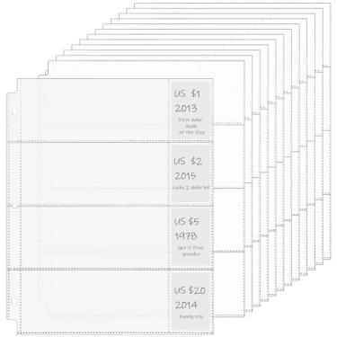 Imagem de 4 páginas de moedas de bolso capas transparentes para moedas porta-notas de dólar com 3 furos para coletar capas de moeda, protetores de folha de plástico para colecionadores de notas, recibos e notas de banco (48)