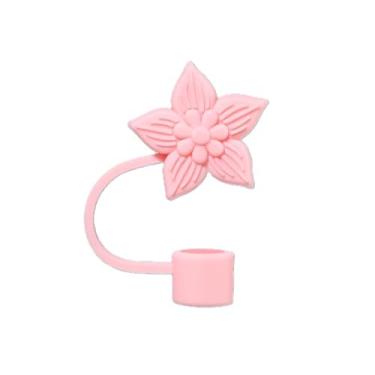 Imagem de Lindo topo de palha de silicone Star Fowers de cinco pontas para Stanley 1,134 g, tampa de palha à prova de respingos, capa de canudo reutilizável, capas de ponta de canudo de 10 mm para Stanle (rosa)