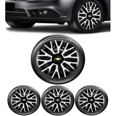 Imagem de Jogo 4 Calotas Esportiva Triton Preto/Prata Aro 14 CHEVR Celta Agile Cobalt Sonic Montana Meriva Zafira Corsa Hatch Maxx Sedan Classic Joy Premium