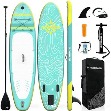Imagem de HEYBOARD prancha de stand up paddle inflável 10'6 "× 32" × 6 "stand up paddleboard com acessórios sup premium e mochila, deck antiderrapante, bolsa à prova d'água, trela, remo, bomba manual,