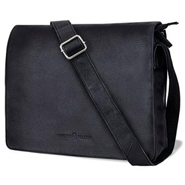 Imagem de Antonio Valeria Bolsa carteiro masculina de couro premium Albert, Nappa granulado preto, Bolsa carteiro
