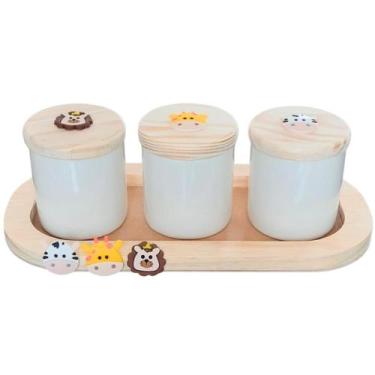 Imagem de Kit higiene bebê 4 peças Safari - Bandeja e potes - Peças porcelana ba