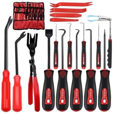Imagem de YEZriler Conjunto de ferramentas de coleta de gancho mecânico de 13 peças e kit de ferramentas de remoção automática de 4 peças com alicate de clipe automático, rebites, extrator telescópico, raspador