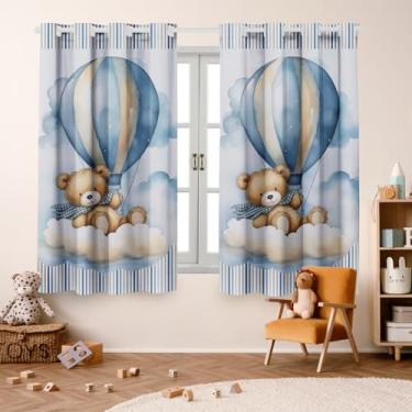 Imagem de Cortina Infantil 2,00x1,50 Decoração Divertida para Quarto de Criança (Urso Balao Azul)