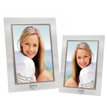 Imagem de Conjunto Porta Retrato Vidro Reto Prime Borda Prata 10x15 e 15x20 Vert