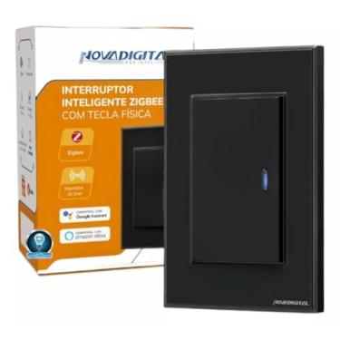 Imagem de Interruptor Inteligente Preto Zigbee 1 Tecla Fisica Led 4x2 Tuya Alexa