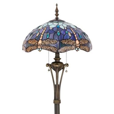 Imagem de AVIVADIRECT Tiffany Abajur De Chão Estilo Libélula Azul Vitral Luz De Leitura De Pé 16X16X70 Polegadas Luminária De Poste Antiga Decoração Quarto Sala De Estar
