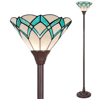 Imagem de Capulina Tiffany Torchiere Luminária De Chão 70 Polegadas De Altura Bronze Escuro Poste Verde Estilo Romântico Vitral Tocha Luz De Pé Decoração Para Sala De Estar Quarto Escritório Em Casa